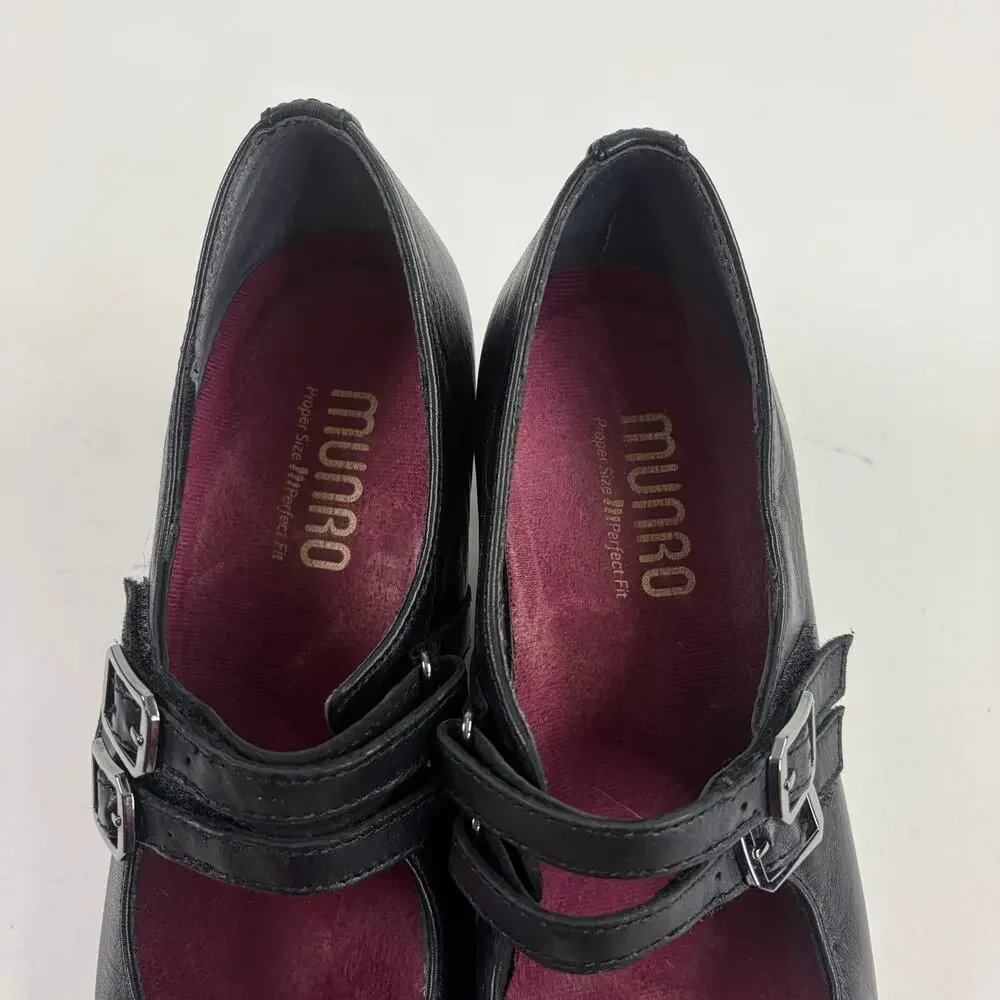 Munro Alicia Black Leather Double Strap Mary Jane Pumps Sz 7 Witchy Academia